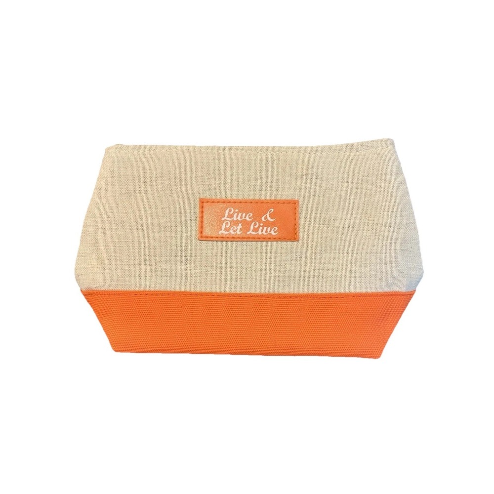 Makeup Bag Travel‎ Bag "Live And Let Live"  Orange & Tan Canvas 9"x6"